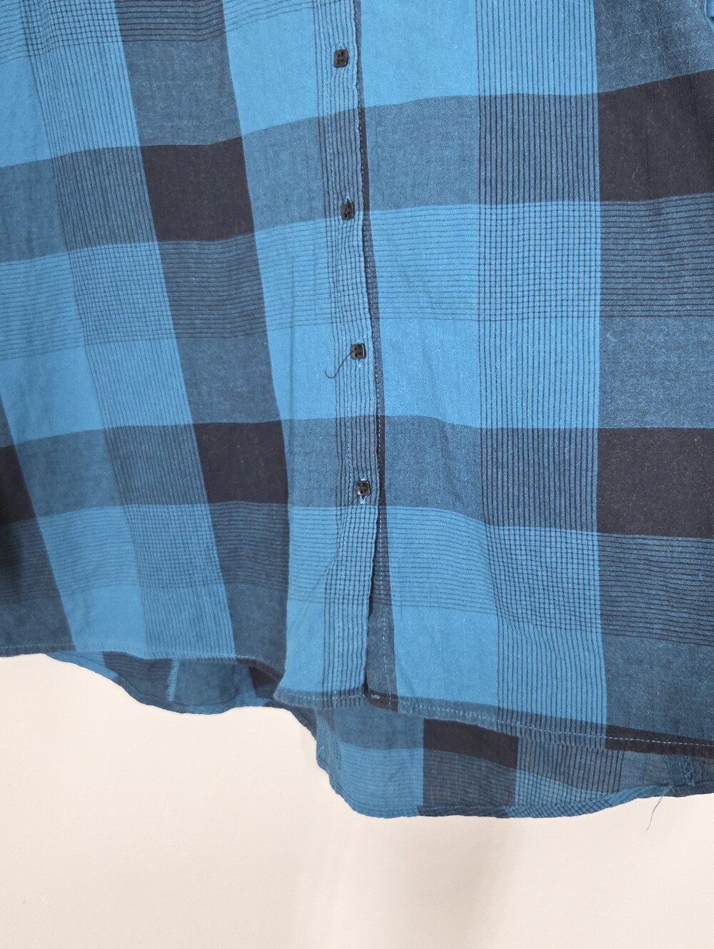 Habitat Cotton Blend Blue Plaid Button Up Large Boho Minimalist Lagenlook - Picture 3 of 10